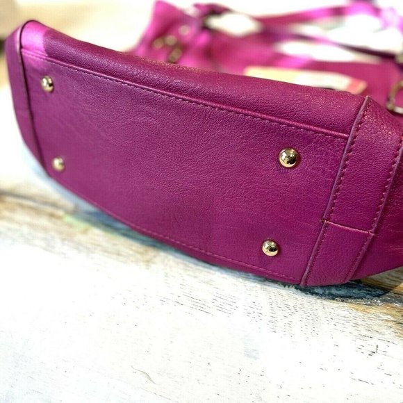 Kate Landry Leather Tote Satchel Handbag Purse Fuchsia Pink Gold Tone Hardware - Picture 5 of 7